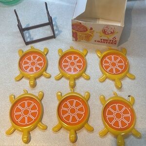 Vintage Turtle Coasters with Rack - Orange and Yellow
